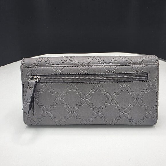 Nine West Reverse Emboss 9 Trifold Wallet Checkbook 13 CC Snap Soft Gray Preown - Picture 5 of 6